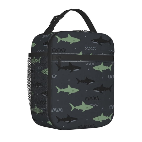 Shark Lunch Bag Retro Navy Hunter Style, Reusable Insulated For Hours, Tote For Office Adults