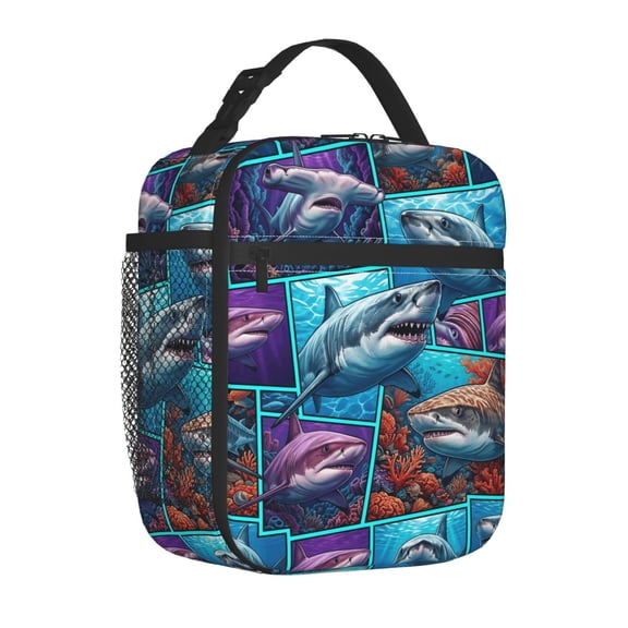Shark Lunch Box Modern Abstract Design, Thermal Insulated for Hours Tote for Daily Commuters