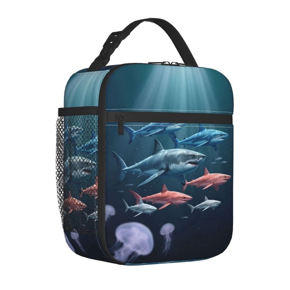 Shark Lunch Box Modern Aquatic Graphic, Large Capacity Insulated For Hours, Tote For Weekend Outing