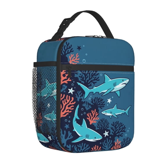 Shark Lunch Box Ocean Deep Blue Motion, Thermal Insulation For Heat And Cold, Tote For Daily Commute