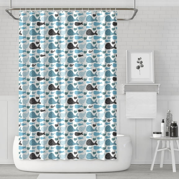 Shark Marine Life Shower Curtain - Tropical Ocean Theme Water-Resistant Fabric, Washable Reusable Bathroom Decor with Sea Creature Patterns,72x72in