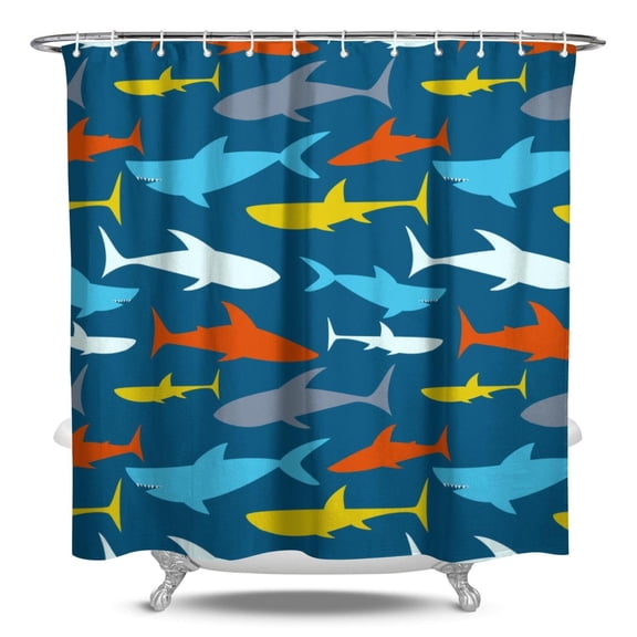 Shark Marine Life Shower Curtain - Tropical Ocean Theme Water-Resistant Fabric, Washable Reusable Bathroom Decor with Sea Creature Patterns,84x72in