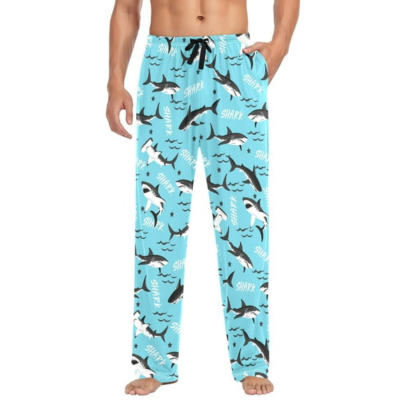 Shark Mens Cotton Pajama Pants with Pockets Elastic Waist Lightweight Breathable Relaxed Fit Lounge Sleepwear Medium