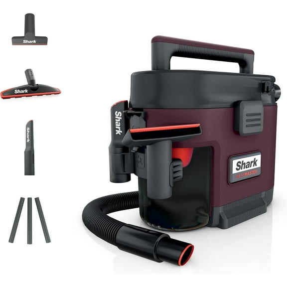 Shark MessMaster Portable Wet Dry Vacuum, 1 Gallon Capacity, True Grip Accessory Suite, Corded, Perfect for Pets & Cars, Ultra-Powerful Suction for Tough Wet & Dry Messes, Burgundy, UV105