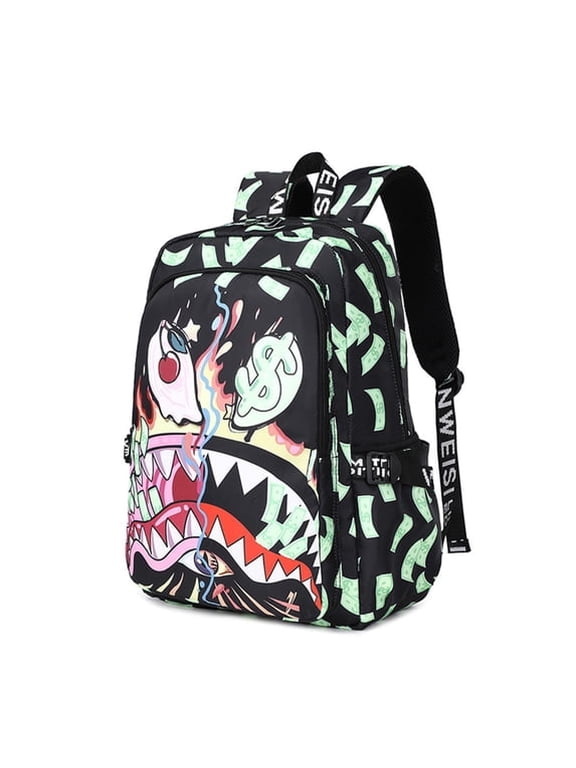 Shark Mouth Fashion Backpack , Camo Big Capacity Bookbag Travel Laptop Daypack-Green