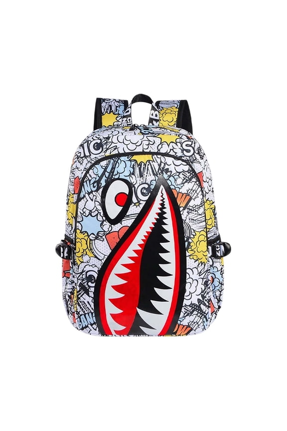 Shark Mouth Graphic Print Backpack, Comic Style Colorful Design