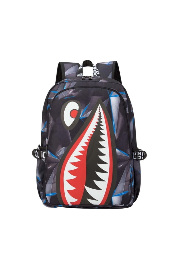 Shark Mouth Graphic Print Backpack, Comic Style Colorful Design
