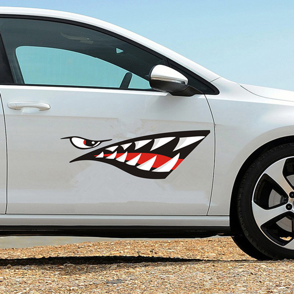 Shark Mouth Sticker 1 Pair of Waterproof Shark Mouth Stickers Funny Teeth Boat Decals for