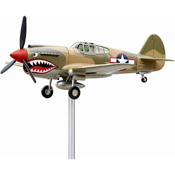Shark Mouth Warplane Garden Wind Spinner, Kinetic Metal Wind Spinner, Decorative Airplane Windmill for Outdoor Yard Patio Lawn Garden Backyard Art Decoration