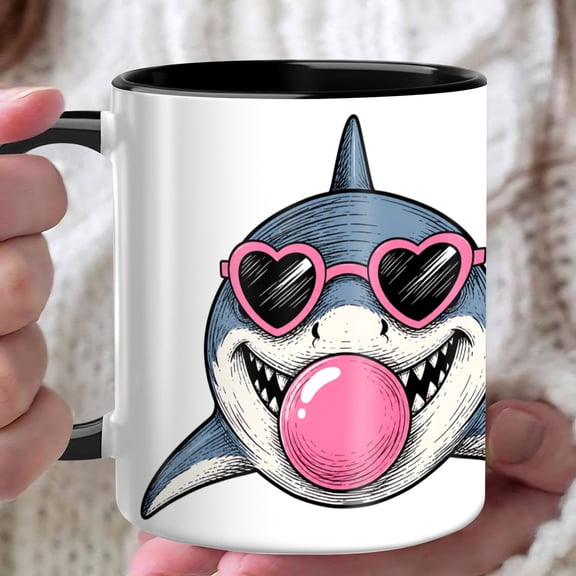 Shark Mug Ceramic Coffee Mug 11oz, White Ceramic Drinkware with shark graphic, Coastal Shark Cup for Coffee Tea Cocoa Home Office Desk Decor