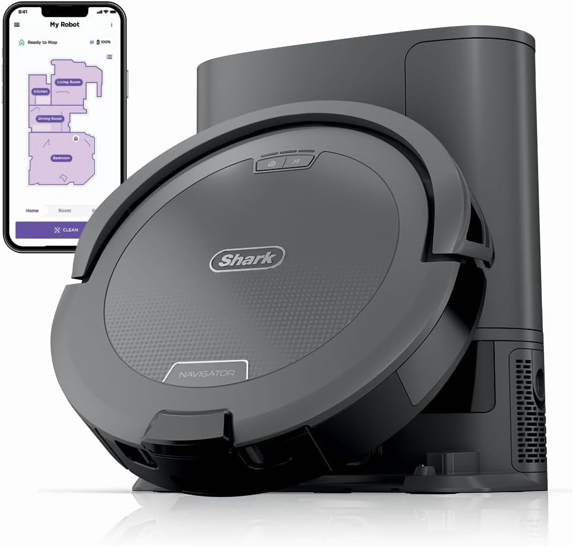 Shark Navigator Robot Vacuum and Self-Empty Base with Bagless, 60-Day Capacity and SmartPath Navigation RV2120AE