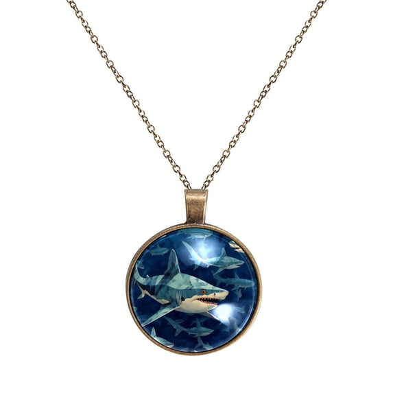 Shark Necklace Personalized Custom Photo Round Pendant Adjustable Stainless Steel Necklaces with Gift Box for Men Women Mothers Valentine's Jewelry Gift