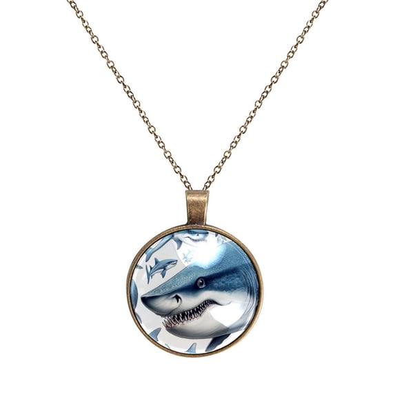 Shark Necklace Personalized Custom Photo Round Pendant Adjustable Stainless Steel Necklaces with Gift Box for Men Women Mothers Valentine's Jewelry Gift