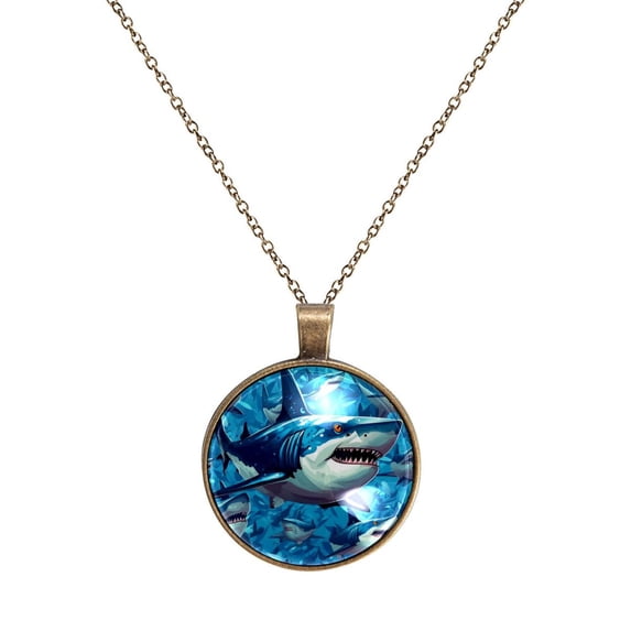 Shark Necklace Personalized Custom Photo Round Pendant Adjustable Stainless Steel Necklaces with Gift Box for Men Women Mothers Valentine's Jewelry Gift