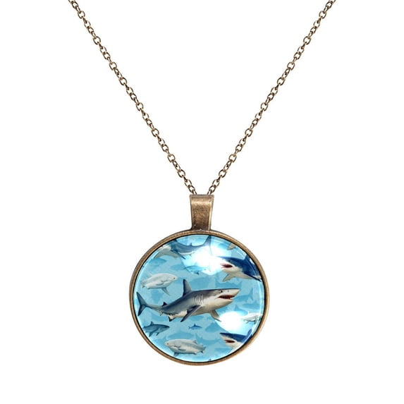 Shark Necklace Personalized Custom Photo Round Pendant Adjustable Stainless Steel Necklaces with Gift Box for Men Women Mothers Valentine's Jewelry Gift