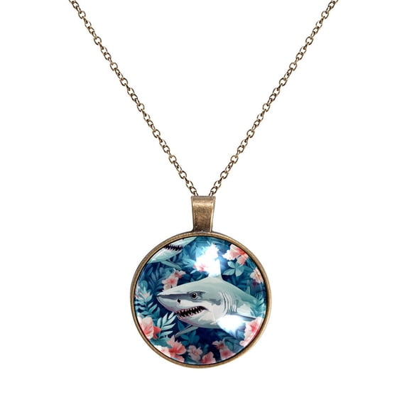 Shark Necklace Personalized Custom Photo Round Pendant Adjustable Stainless Steel Necklaces with Gift Box for Men Women Mothers Valentine's Jewelry Gift
