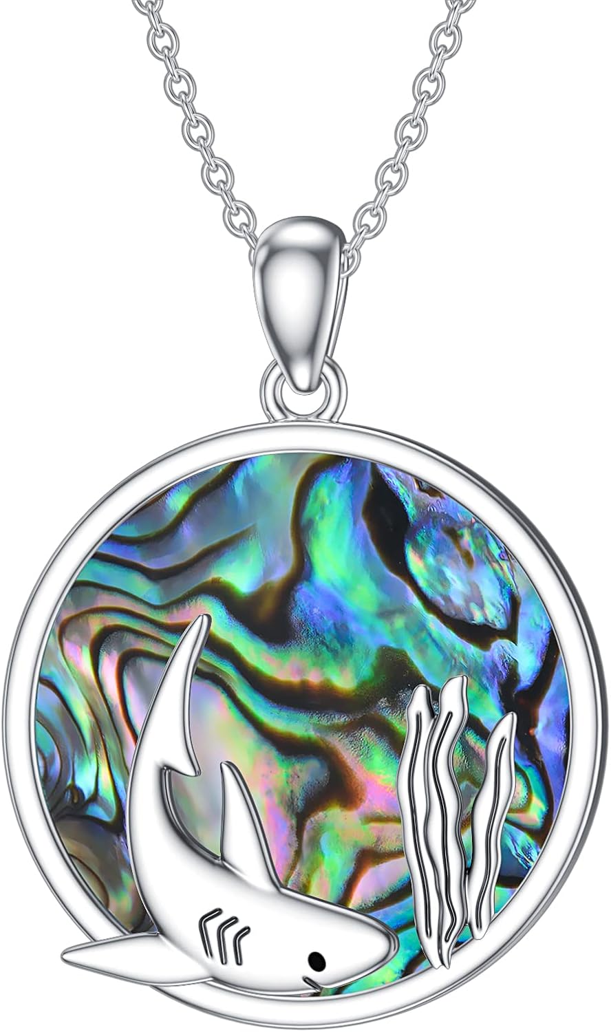 Shark Necklace Sterling Silver Abalone Shark Jewelry For Women Men Shark Gifts For Shark Lovers