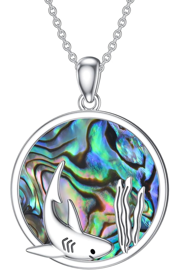 Shark Necklace Sterling Silver Abalone Shark Jewelry For Women Men Shark Gifts For Shark Lovers