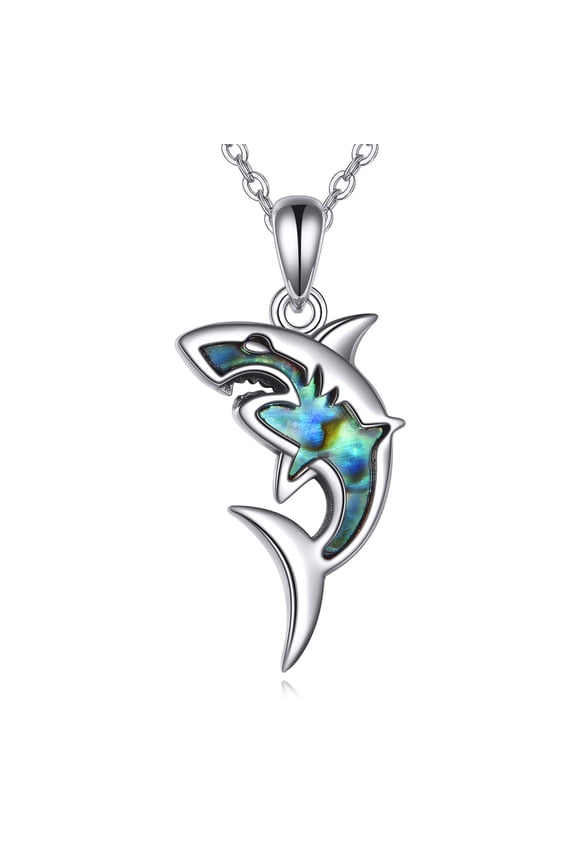 Shark Necklace for Women S925 Sterling Silver Abalone Pendant Ocean Jewelry Gifts for Her (Shark)