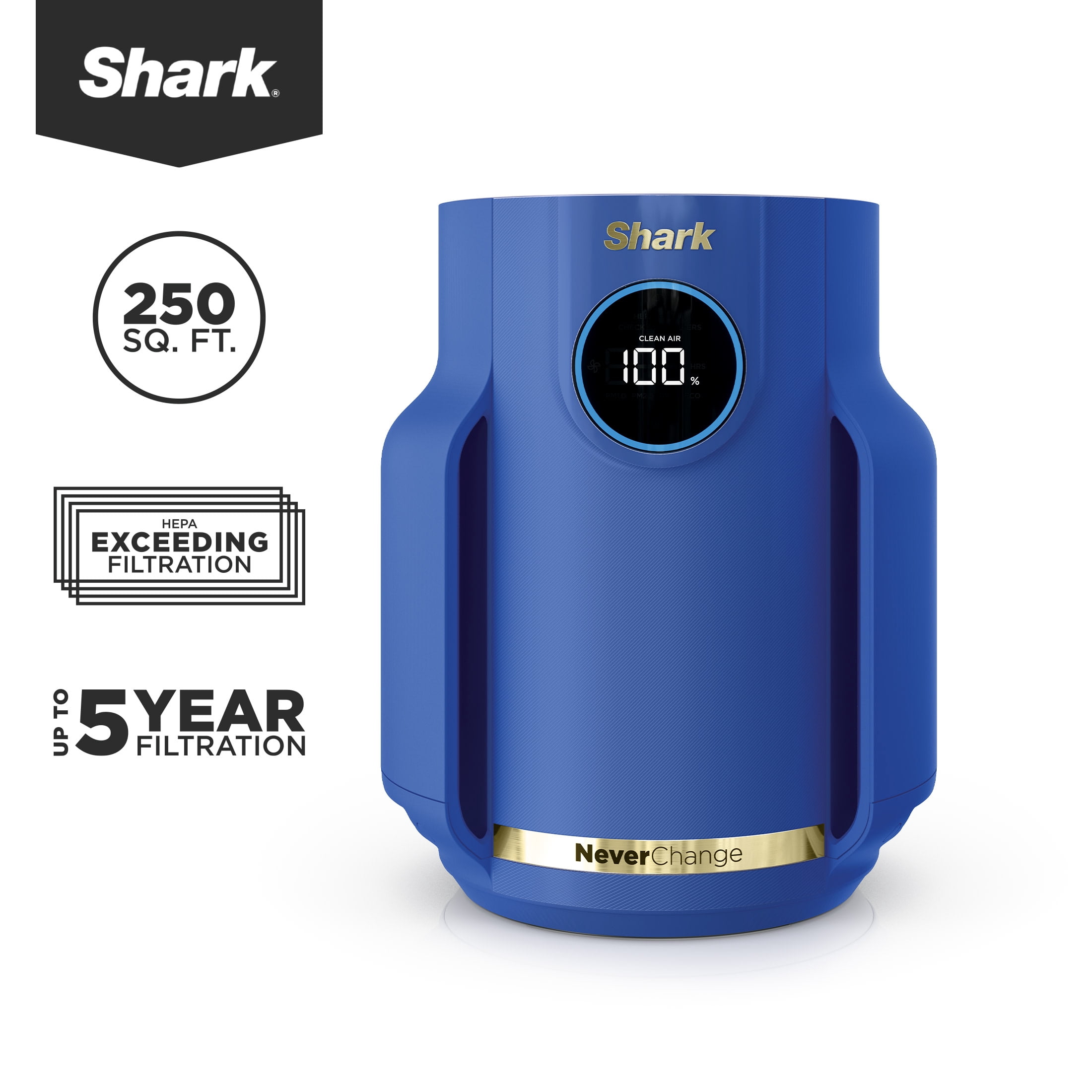 Shark NeverChange Compact Pro 250 Sq. Ft. HEPA Air Purifier, 5-Year HEPA-Exceeding Filter, Captures Pollutants, Pet Dander, Dust, and Smoke, HP070BL Blue