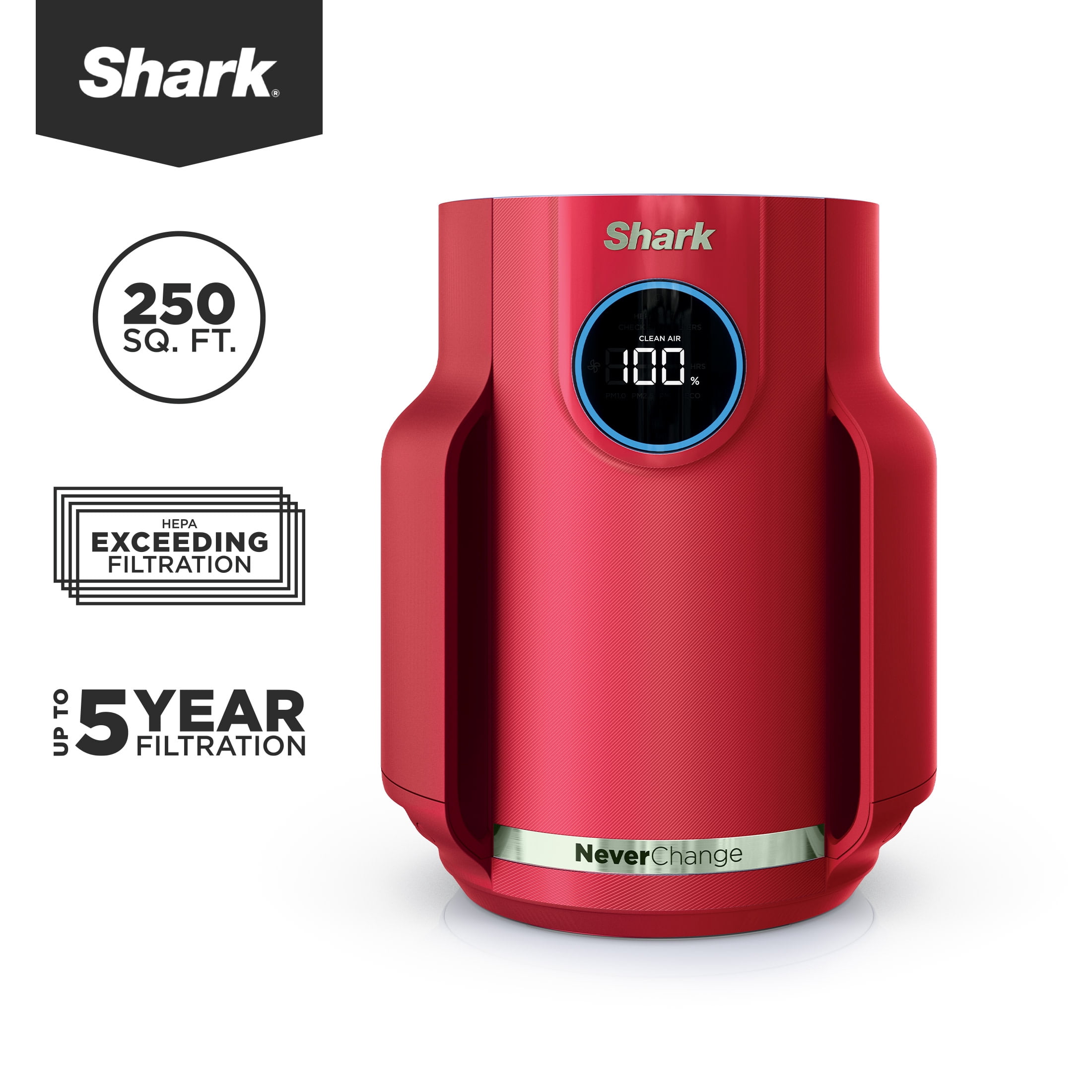 Shark NeverChange Compact Pro 250 Sq. Ft. HEPA Air Purifier, 5-Year HEPA-Exceeding Filter, Captures Pollutants, Pet Dander, Dust, and Smoke, HP070RD Red