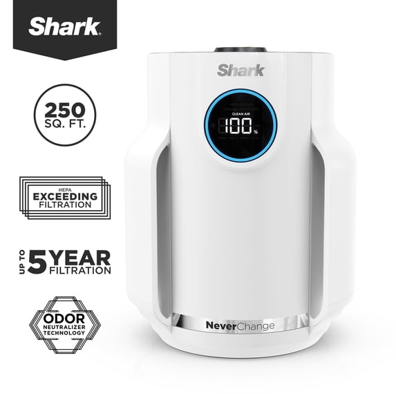 Shark NeverChange Compact Pro 250 Sq Ft HEPA Air Purifier, 5-Year HEPA-Exceeding Filter, Captures Pollutants, Pet Dander, Dust, and Smoke, HP072WH White