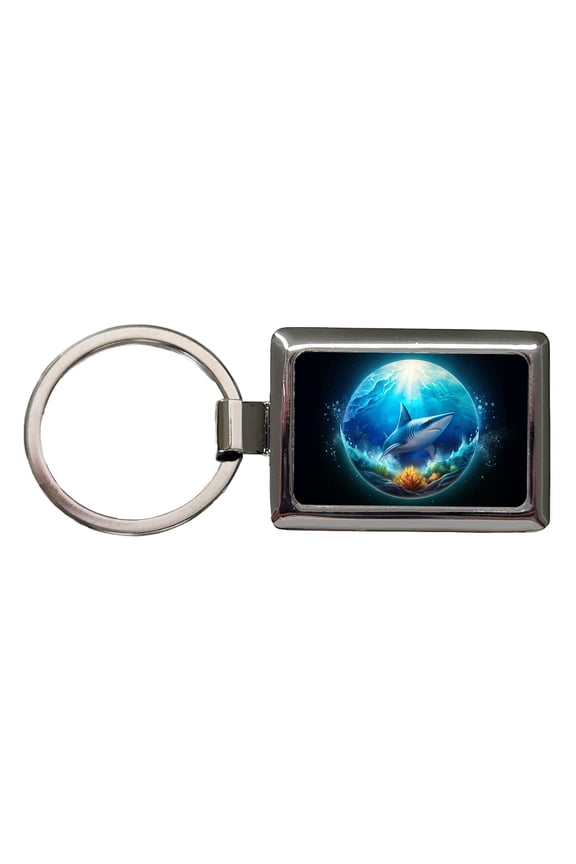 Shark Ocean Bubble Metal Rectangle Keychain