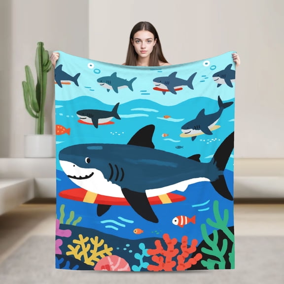 Shark Ocean Pattern Comfort Soft & Comfortable Throw Blanket for Couch Fall Blankets & Throws, Plush Fuzzy Cover for Bed, Sofa & Living Room - Cozy Home Decor