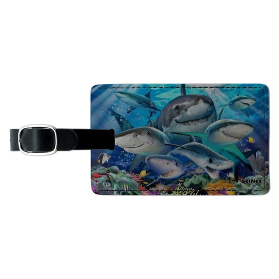 Shark Ocean Selfie Rectangle Leather Luggage Card Suitcase Carry-On ID Tag