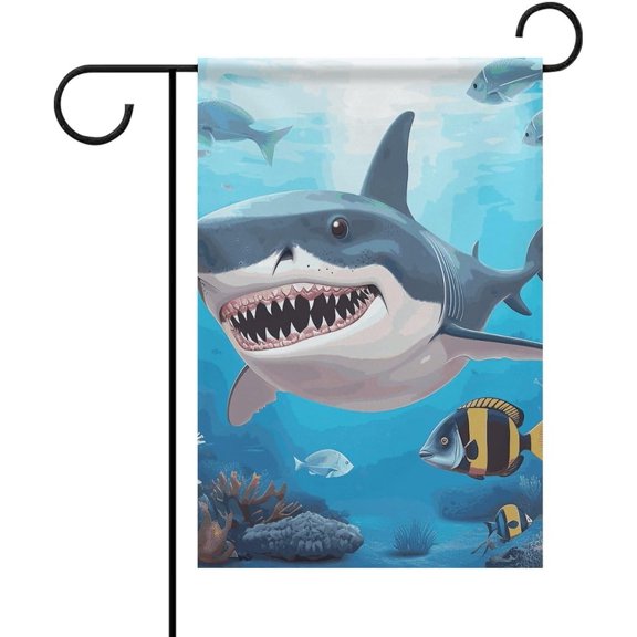Shark Ocean Theme Garden Flag 12x18 Inch - Double Sided Yard Flags for Outside, Fade-Resistant Polyester Yard Banner Seasonal Outdoor Flag for Patio Lawn Home Decor