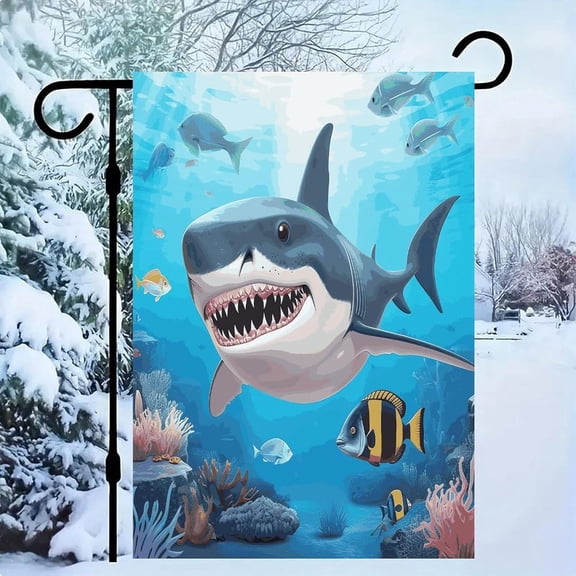Shark Ocean Theme Garden Flag Linen 12 x 18 Inch Single-Sided Outdoor Yard Flag for Lawn and Porch All Seasons
