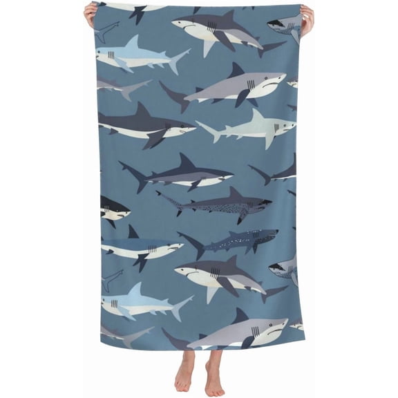 Shark Ocean Themed Beach Towel, Ultra Soft Lightweight Sand-Free Microfiber Bath Towels for Pool, Bathroom, Swimming, Vacation, Travel 29"x58", Gifts for Kids, Teens, Girls, Women