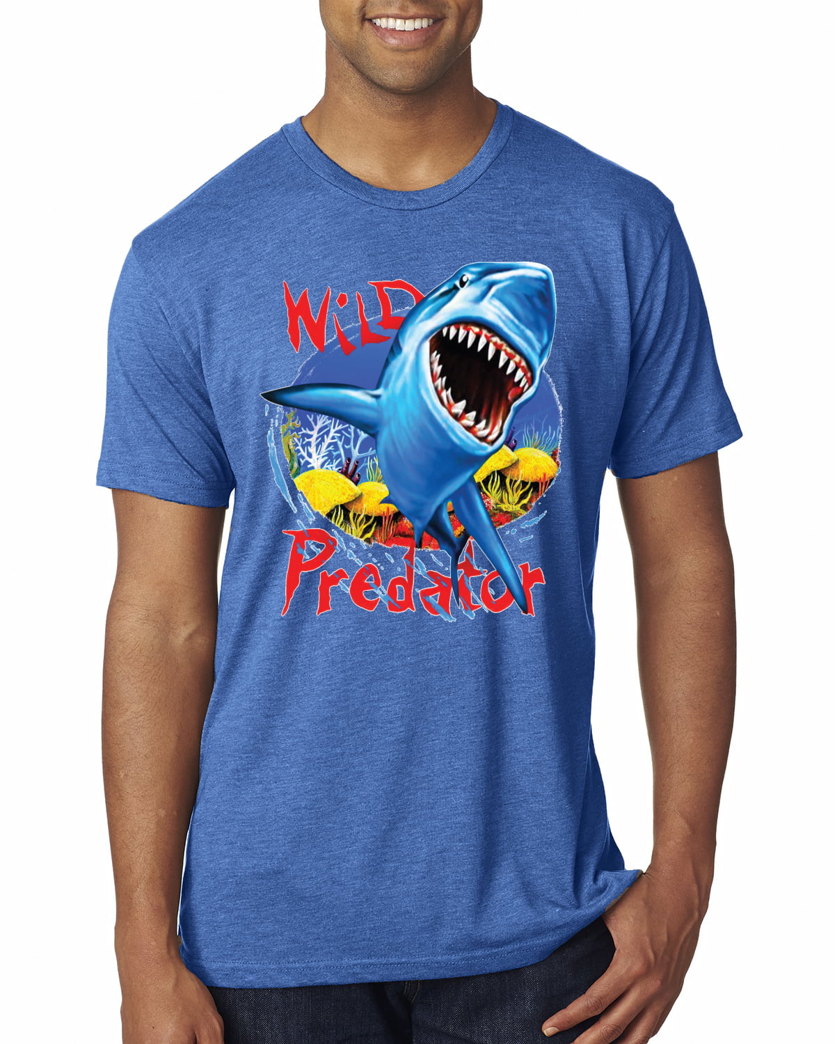 Shark Ocean Wild Predator Mens Premium Tri Blend T-Shirt, Vintage Navy,  Large 
