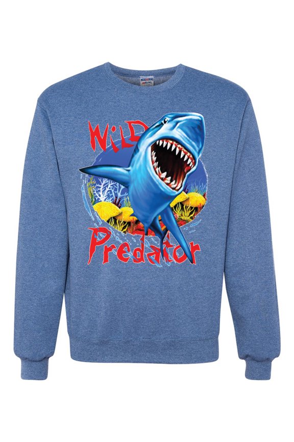 Shark Ocean Wild Predator Unisex Crewneck Graphic Sweatshirt, Vintage Heather Blue, Medium