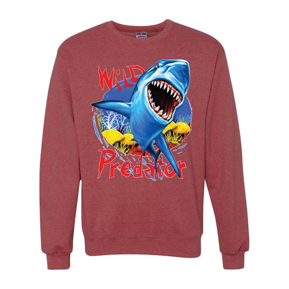 Shark Ocean Wild Predator Unisex Crewneck Graphic Sweatshirt, Vintage Heather Red, 3XL