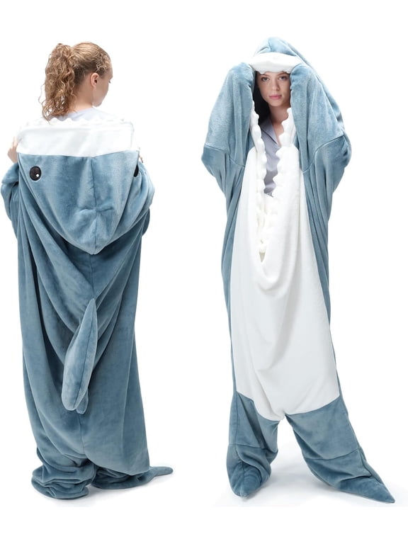Shark Blanket Hoodie Onesie for Adult, Wearable Sleeping Bag, Soft Cozy Onesie Costume