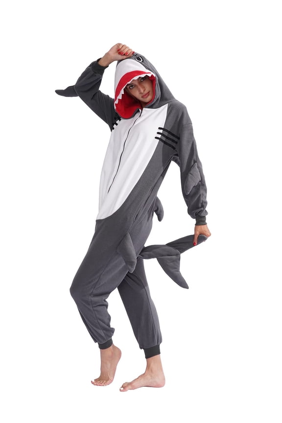 Shark Onesie, Shark Costume Adult Halloween Onesies for Women, Animal Cosplay Costumes One Piece Pajamas