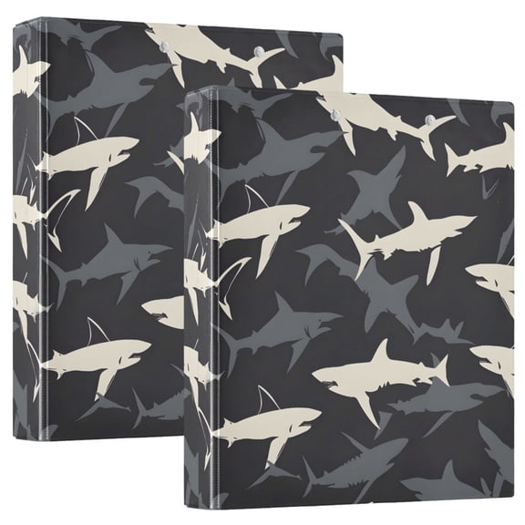 Shark Outline Hardcover 3 Ring Binder 1.5” Round Rings Binder Organizer Letter Size Paper Pockets School Office Supplies
