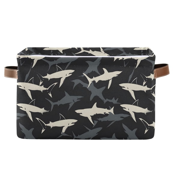 Shark Outline Storage Bins with Handle Fabric Organizer Basket Foldable Box 1 Pack 14.2x10.2x8.3