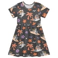 thumbnail image 1 of Shark Palm Tree Pattern Girls Short Sleeve Dress A Line Sun Protection Breathable Comfort Sundress 2T, 1 of 8