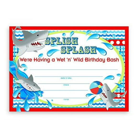 Shark Party LARGE Invitations - 20 Invitations 20 Envelopes