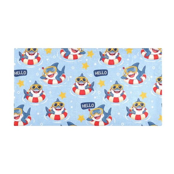 Shark Pattern Bath Mat 39x20 Inch Soft Absorbent Non-Slip Plush Bathroom Rug for Floor