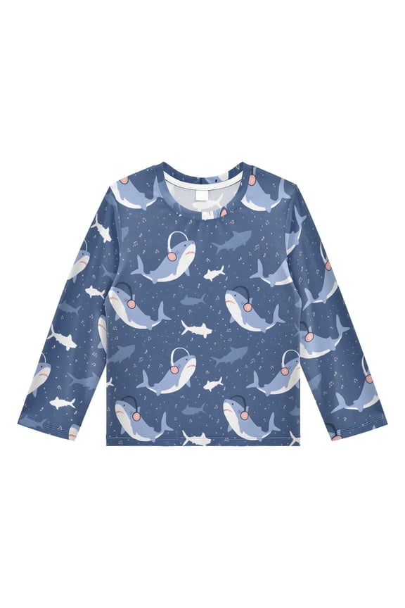 Shark Pattern Boys' Rash Guard Shirts UPF 50 Plus Sun Protection Short Sleeve Swim Tees 3T