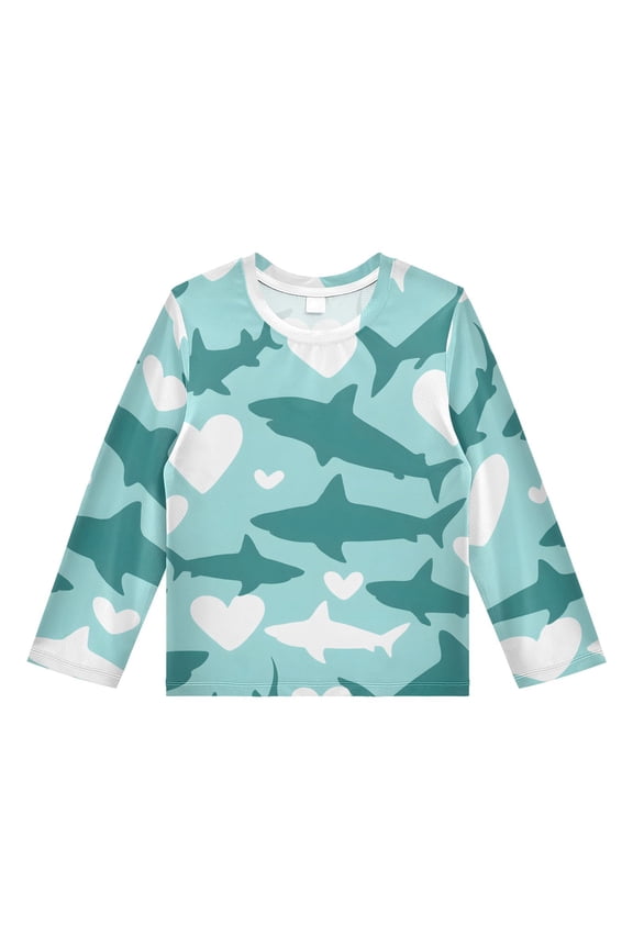 Shark Pattern Boys' Rash Guard Shirts UPF 50 Plus Sun Protection Short Sleeve Swim Tees 4T