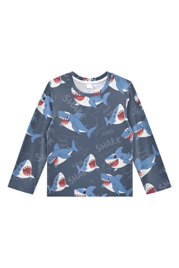 Shark Pattern Boys' Rash Guard Shirts UPF 50 Plus Sun Protection Short Sleeve Swim Tees 4T