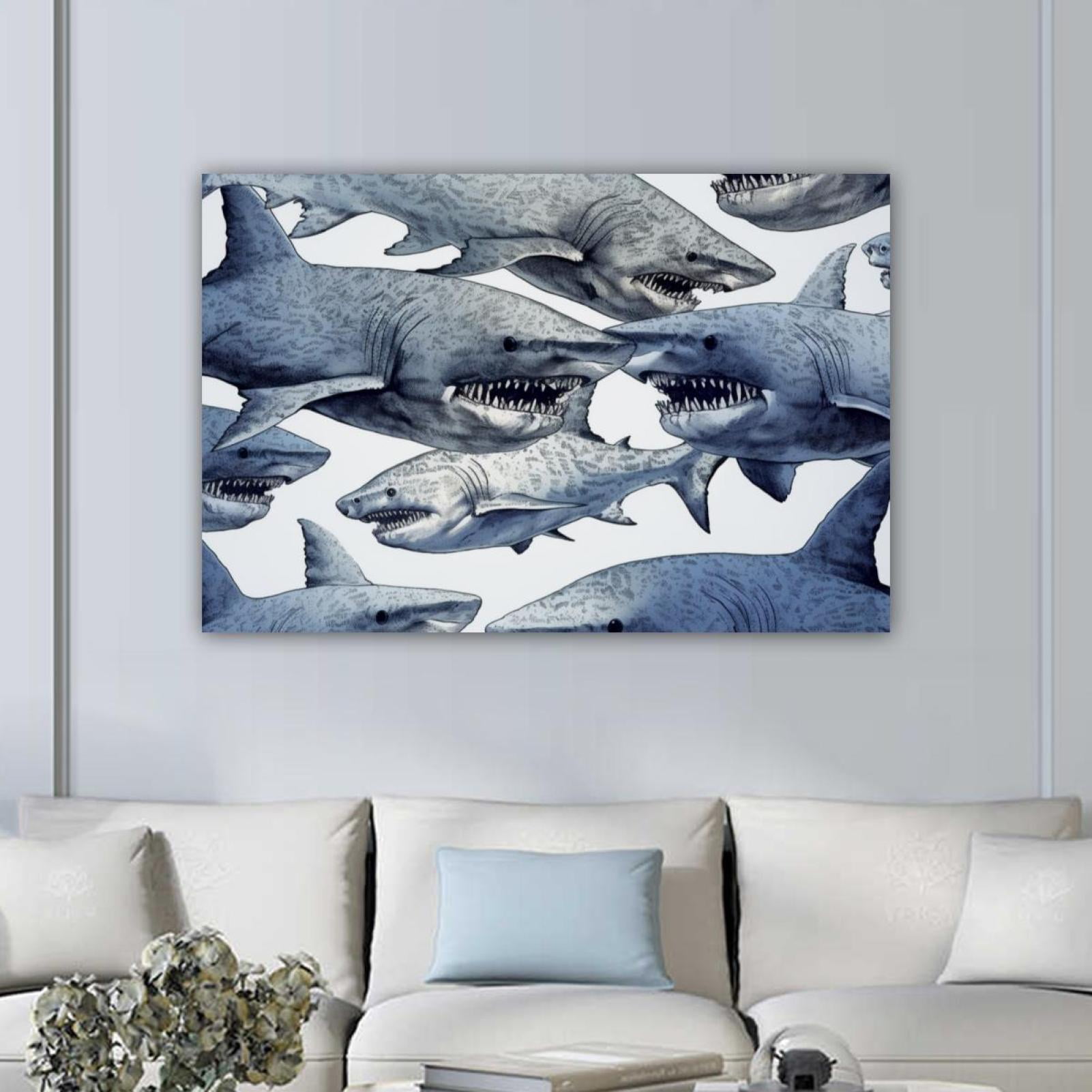 Shark Pattern Canvas Wall Art Paintings for Living Room - Canvas Framed ...