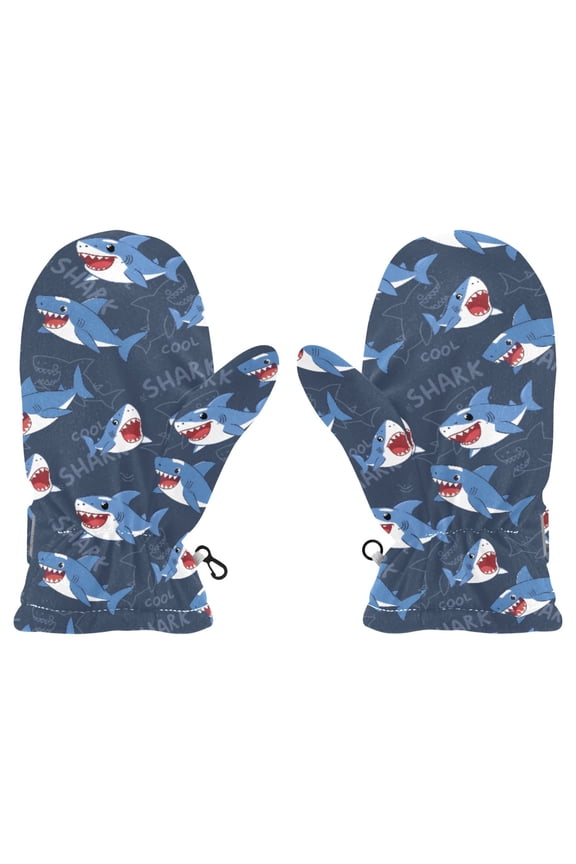 Shark Pattern Cold Weather Mittens Cozy Gloves with Adjustable Fit Perfect for Outdoor Fun
