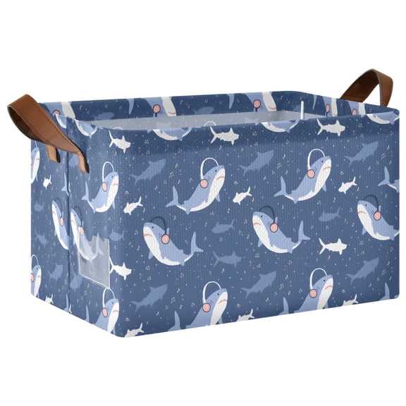 Shark Pattern Collapsible Storage Bin Open Home Shelf Basket Water-Resistant Iron Frame Large