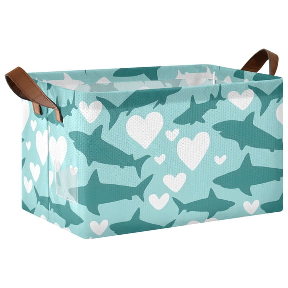 Shark Pattern Collapsible Storage Bin Open Home Shelf Basket Water-Resistant Iron Frame Large