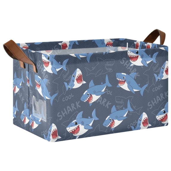 Shark Pattern Collapsible Storage Bin Open Home Shelf Basket Water-Resistant Iron Frame Large